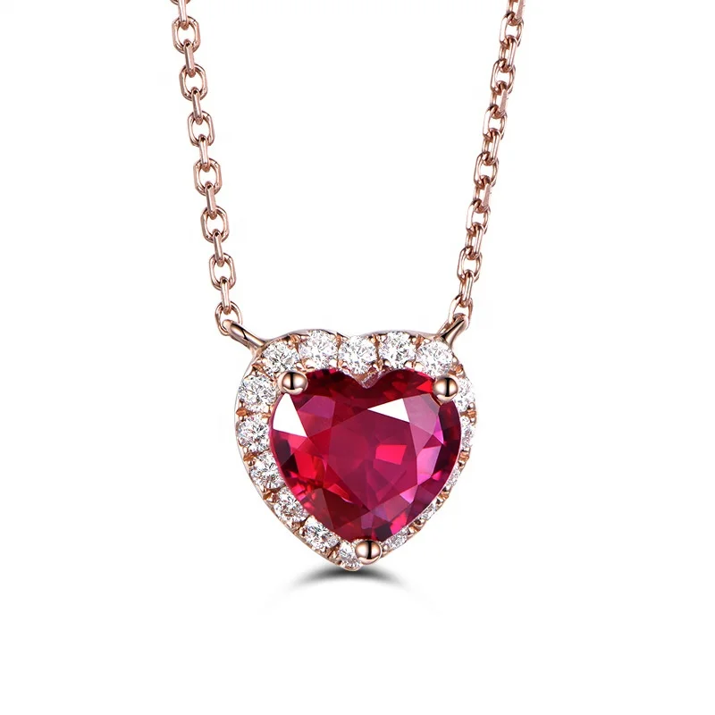 

Fashion Little heart red crystal ruby gemstones pendant necklaces for women zircon diamonds rose gold tone choker chain jewelry, Customized color