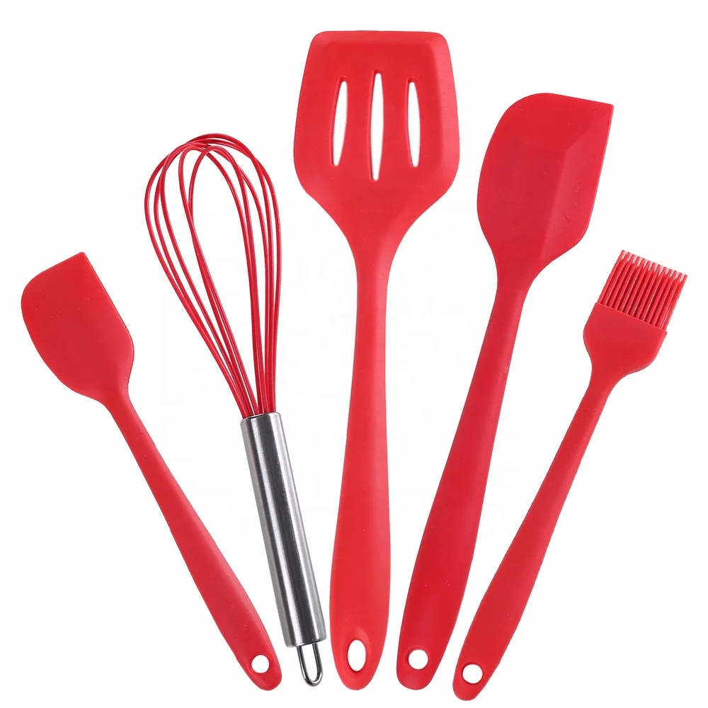 

Kitchen accessories Silicone kitchenware Utensil Set 5pcs/set Silicone cooking tools, Red