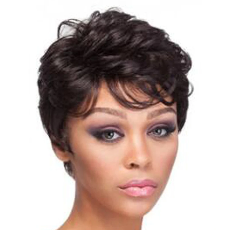 

Ladies Short Curly Heat-resistant Wigs Synthetic Rose Hair Net Short Wigs Headgear, As show