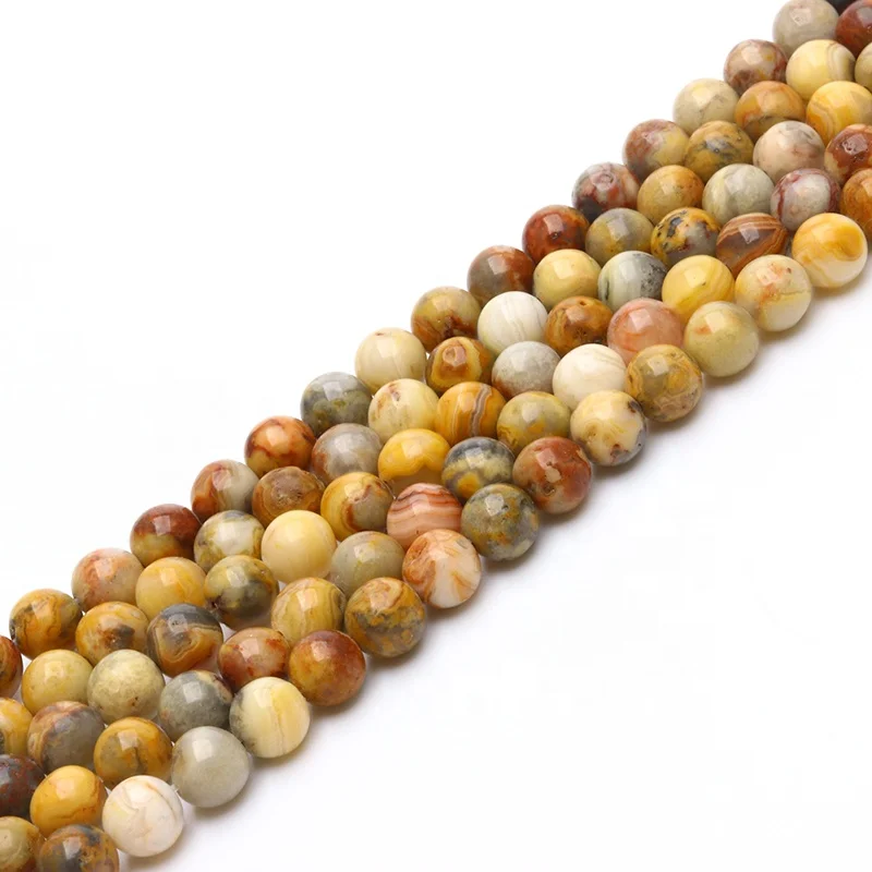 

Natural Gemstone Loose Beads Round Crazy Agate for DIY Jewelry Making, 100% natural color