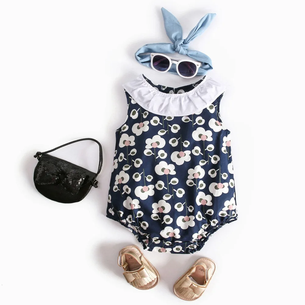 

New style summer cotton baby crawling suit baby floral sleeveless jumpsuit, 1 color