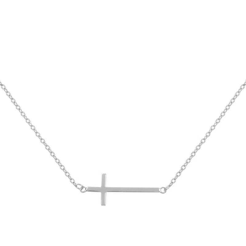 

Simple Design 925 Sterling Silver Fashion Jewellery Link Chain 14K Gold Plated Cross Pendant Necklace