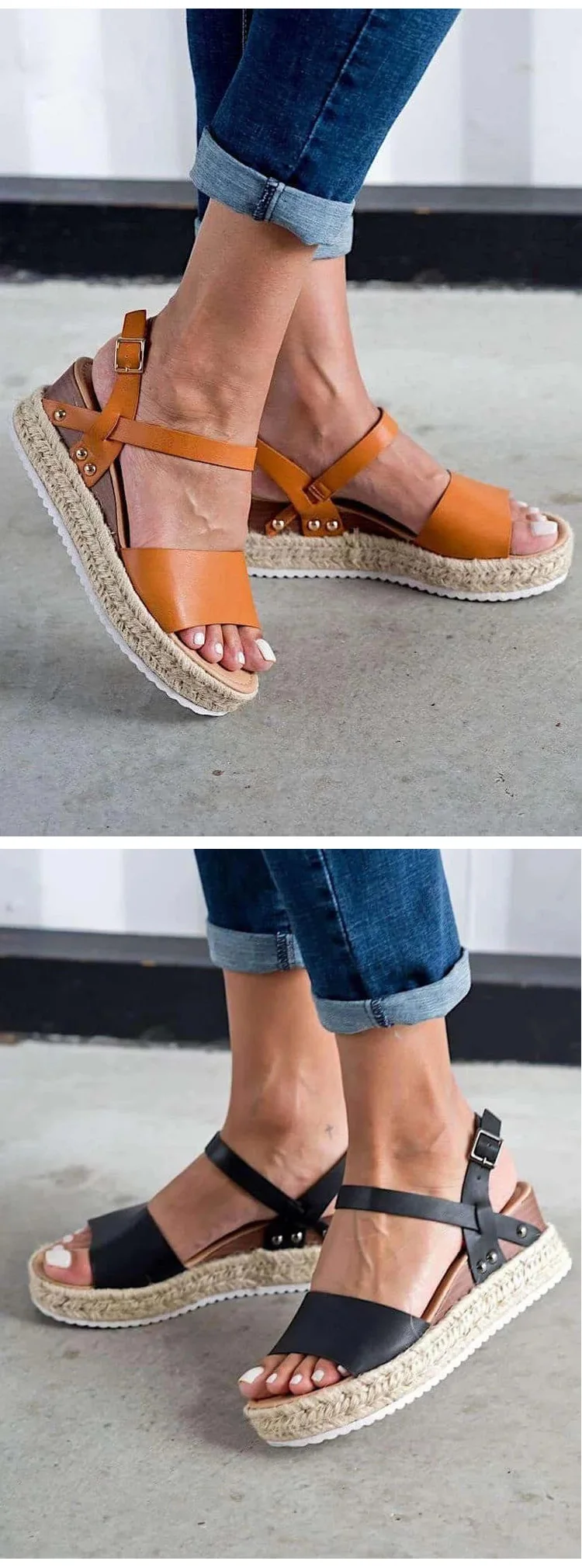 2020 Neue Rose Gold Schuhe Casual High Heels Ankle Strap Sommer Strand Jute Espadrille Sandalen Frauen