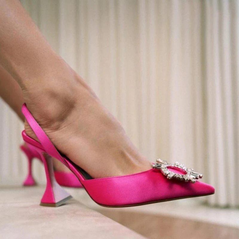 

WETKISS Women Pumps Luxury Crystal Slingback High Heels Summer Bride Shoes Satin Heeled Party Wedding Shoes Pink, Pink, black, blue
