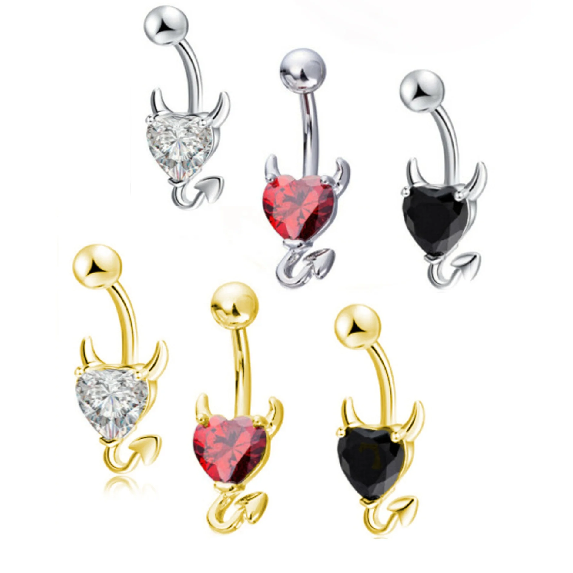 

Sexy 316l stainless steel belly ring Devil Heart belly ring gold Crystal piercing jewelry