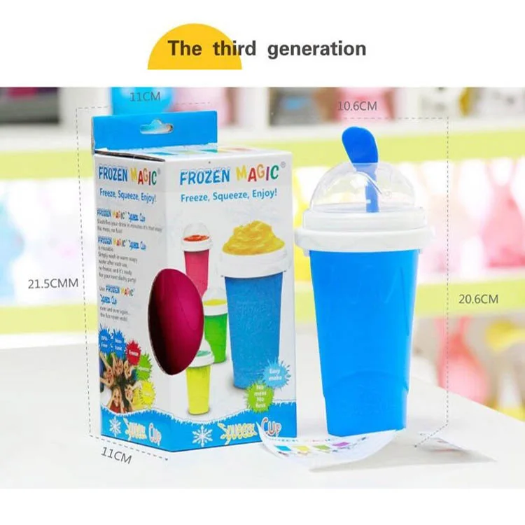 

2021 New Arrival Frozen Magic Slushy Maker Squeeze Cup Fast Cooling Ice Cream Maker Summer Juice Ice Cream Cup for ChildrenGift, Green, rose red, blue, yellow