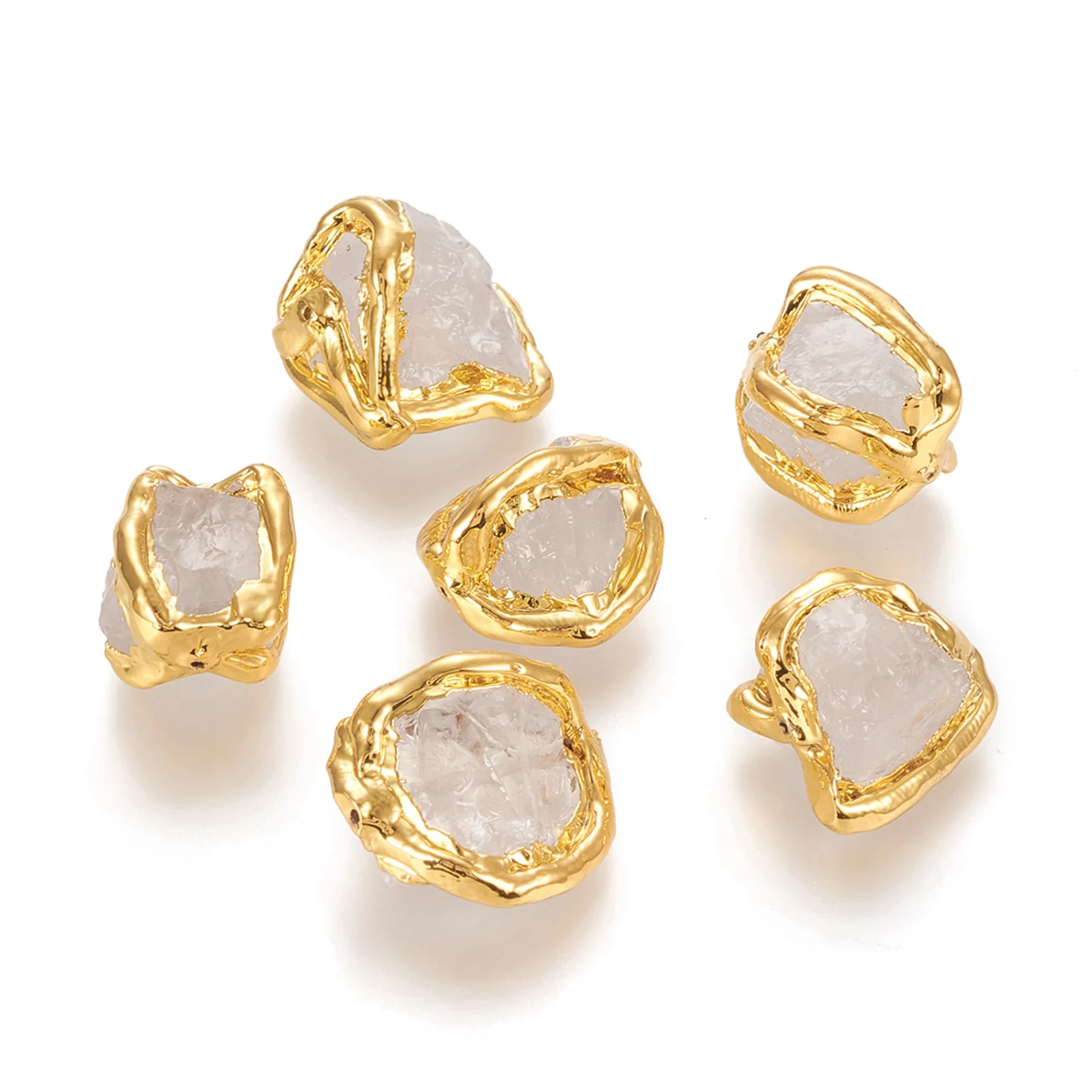 

PandaHall Raw Rough Golden Plated Natural Quartz Crystal Beads