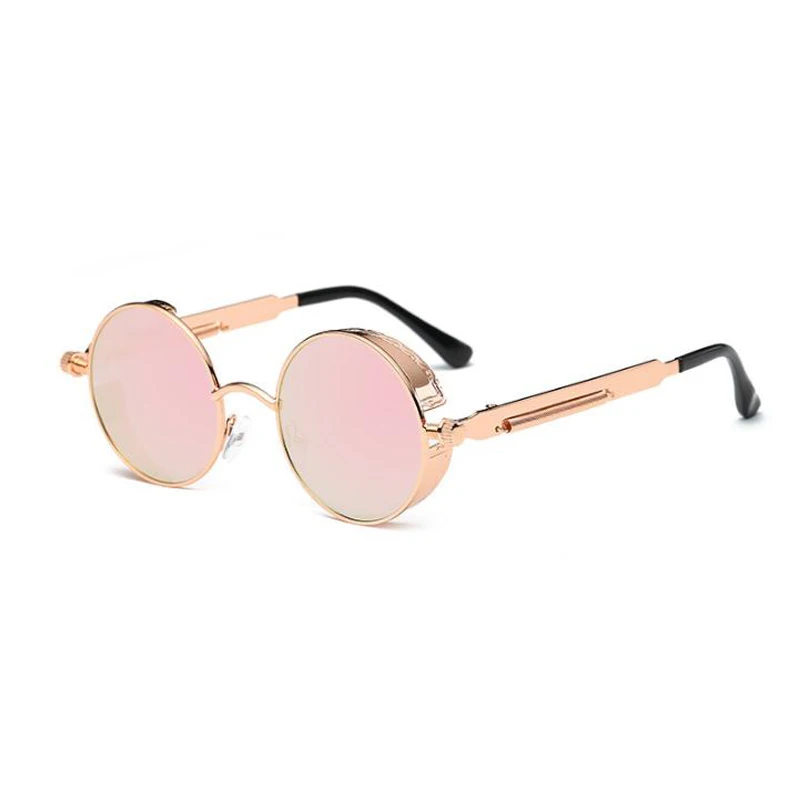 

Unisex Vintage Round Eyeglasses Mirror Coating Sun Shades Glasses 2019 Steampunk Sunglasses, Grey sliver brown purple colors