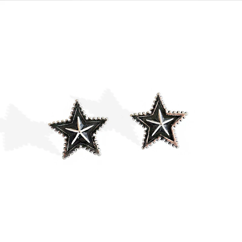 Fashion Star S925 Sterling Silver Unisex Stud Earrings Vintage Creative Design for Women's Engagement Wedding Anniversary