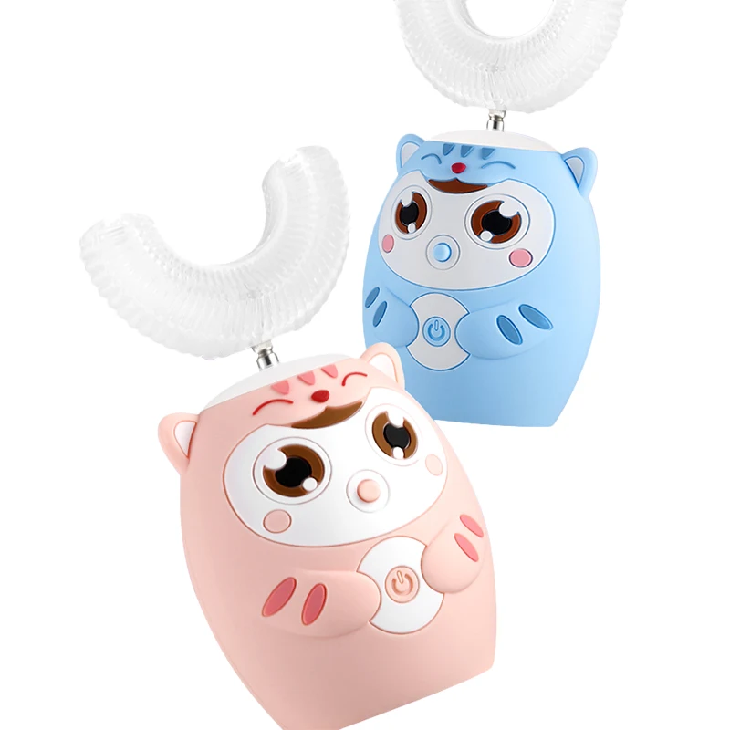 

Blue Light Whitening Portable Waterproof Rechargeable Automatic Kids Kitten Sonic Electric U-Shaped Toothbrush For Kids