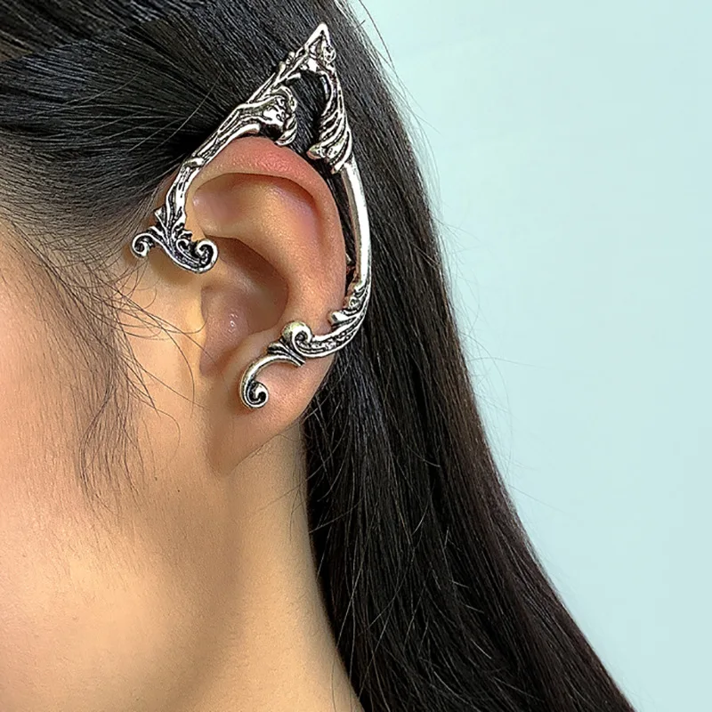 

Punk Elf Ear Hook Earrings Piercing Ear Hook Ear Cuff Wrap Stud Clip Earrings for Women Girl Fairy Elven Cosplay Costume Jewelry, Silver color