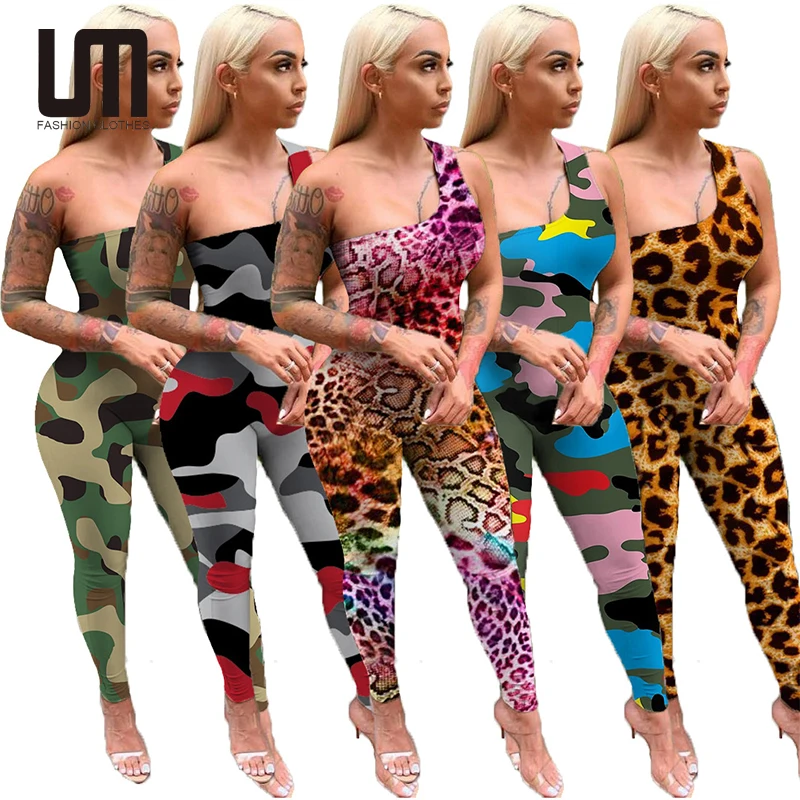 

women summer clothes 2021 Sexy Printed Halter Lace Up Sleeveless Backless Tie Bodycon Jumpsuit