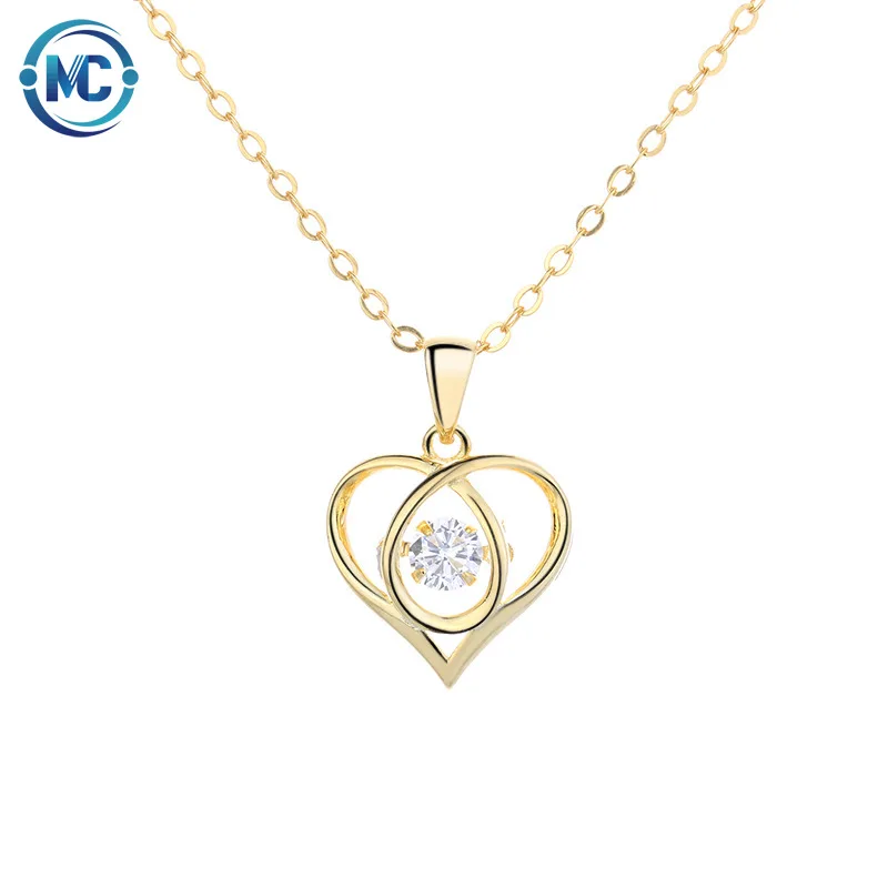 

2021 Sparkly Zircon 18K Gold Plated 925 Sterling Silver Heart Necklace Valentine Gifts, As the picture