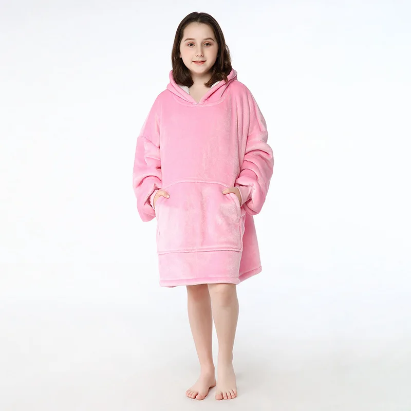 

50% Off Plain Flannel Baby Pink Long Hoodie Dress Custom Logo Winter Luxury Vietnam H-oodie Hoodie Blanket Kids, Can be customized