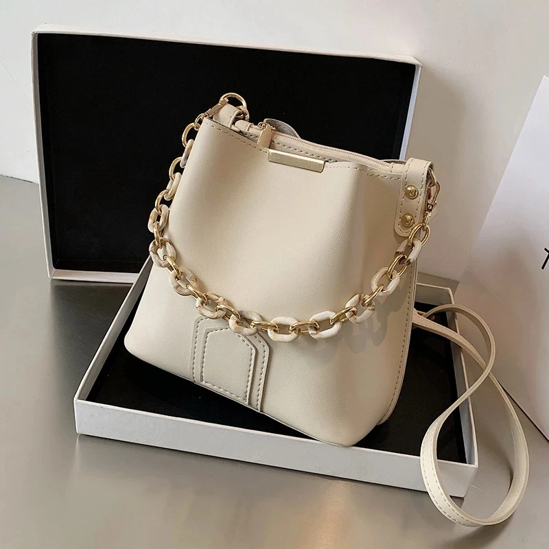 

Buckets bag for women shoulder crossbody messenger purses and handbag pu leatherbags, White