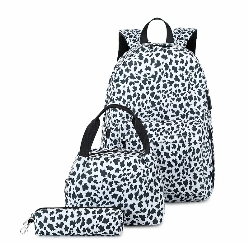 

Pink Leopard Print Polyester Waterproof School Bag High School Girls Backpack Set, Blue, black, pink, brown