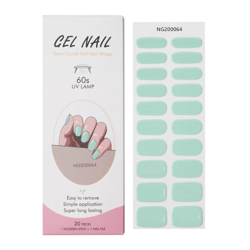 

Huizi factory Korean Custom Gel Nail wraps sticker Non-Toxic Long Lasting semi cured Gel Nail strips