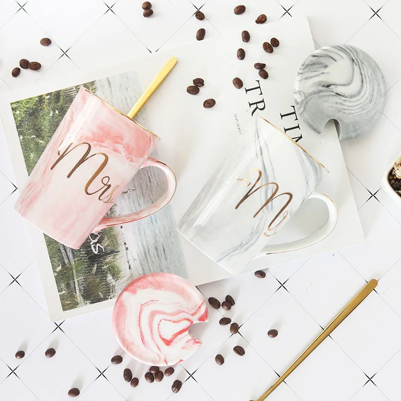 

Feiyou custom wholesale 380ml/350ml Marble Coffee Couples Cups Ceramic Mug Cup With Handle for Wedding Valentine's Day, Customized color
