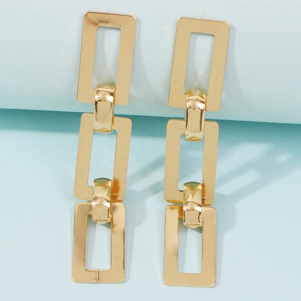 

Kaimei jewelry long chain geometric exaggerated earrings women rectangular geometric dangle drop gold silver earrings wholesale, Many colors fyi