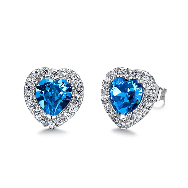 

DY European and American style S925 pure silver heart shaped earrings colorful crystal female Earrings