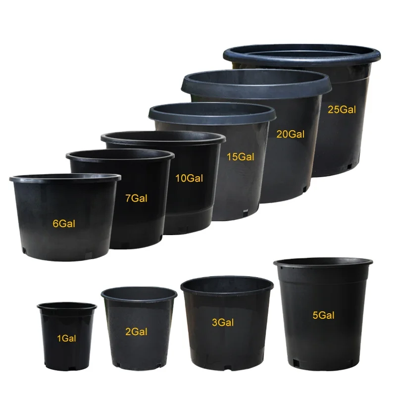 

Ronbo Sunrise Factory Price 1 2 3 5 7 10 15 20 25 Gallon Durable Greenhouse Black Plastic Nursery Grow Pots