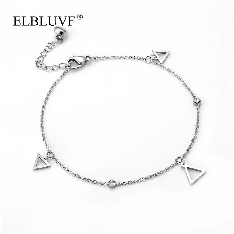 

ELBLUVF Free Shipping Women Jewelry Stainless Steel Zircon Geometric Hollow Triangle Shape Bracelet For Valentine's Day, Silver