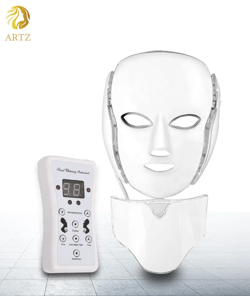 

ARTZ Hot-Sell PDT Photon LED Light Face Mask Skin Care Beauty Therapy 7 Colors LED Face Mask Party with Neck, White