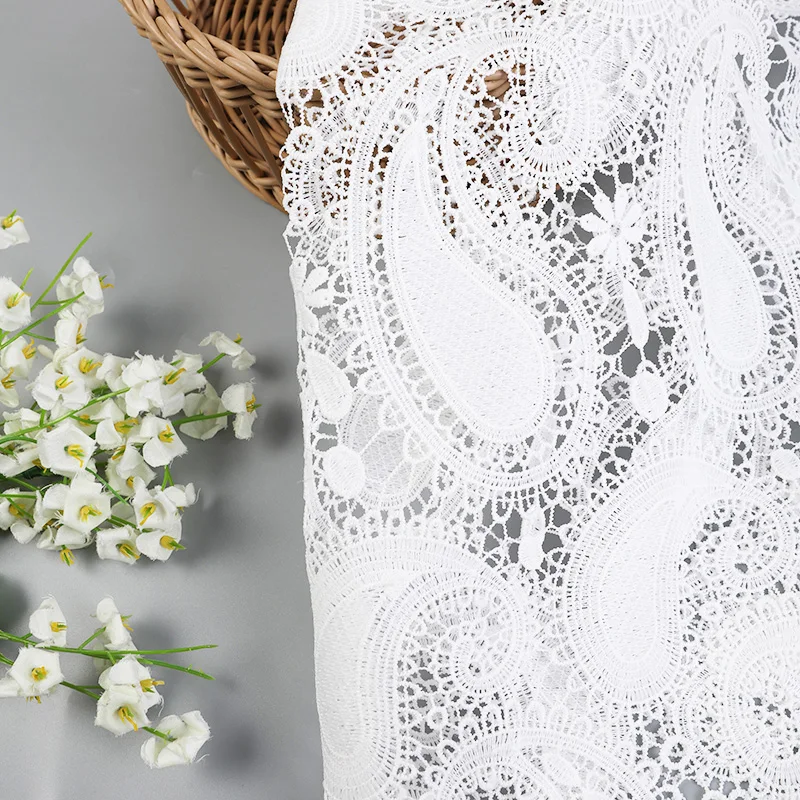 Custom White Tulle Embroidered Lace Fabric Fashion for Wedding Clothes Evening Dresses Home Textiles-Knitted Technique for Boys