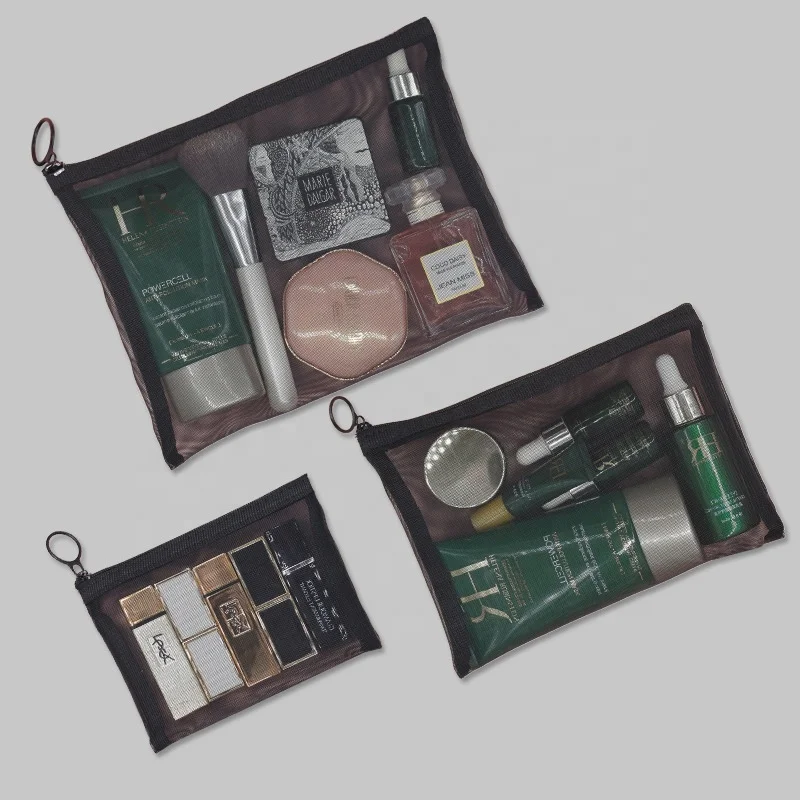 

Custom Travel ecofriendly seethrough brushes cosmetic bag black Clear Mesh makeup pouch bag