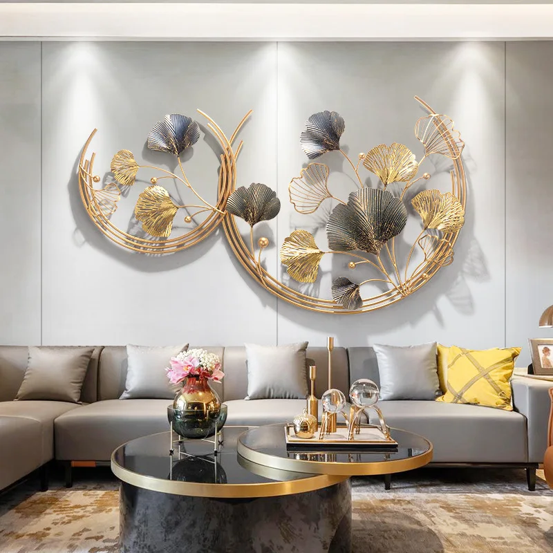 

Morden interior metal crafts hanging design golden ginkgo leaves wall art home decor luxury, Mix colors