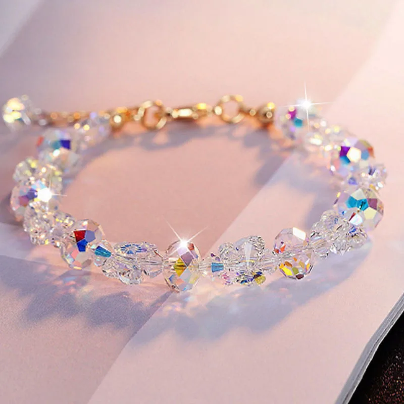 

Christmas Jewelry Gift Bling Bling Butterfly Glass Drill Bracelet Sparkling Rainbow Color Crystal Beaded Bracelet