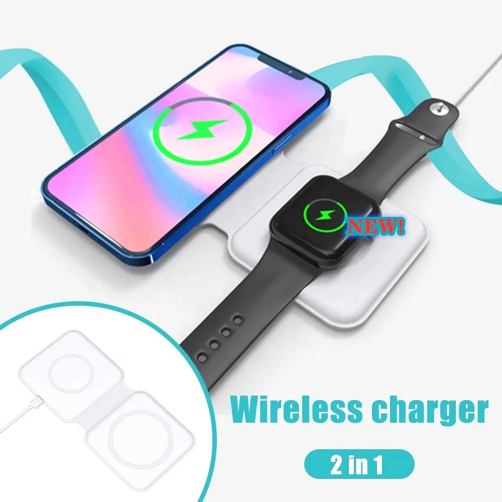 

2 in 1 Folding Magsafing Fast watch phone Charger 15W Magnetic Wireless Charging Dock Station For iPhone 12 Pro Max Min