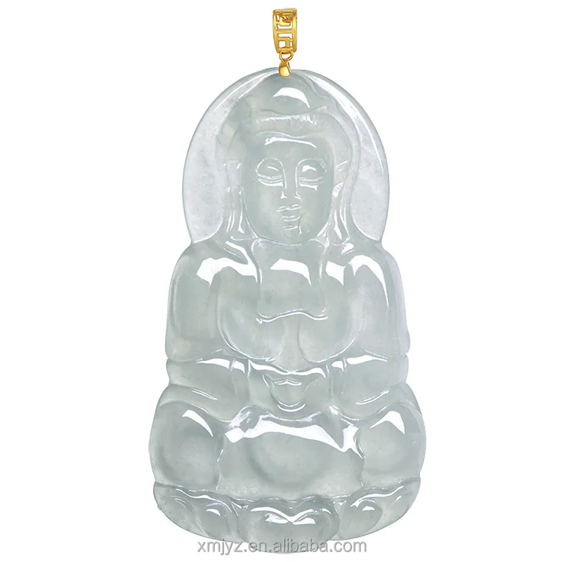 

Certified Grade A Natural Myanmar Jadeite Avalokitesvara Pendant 18K Gold Inlaid Ice Jade Pendant For Women Jade Pendant