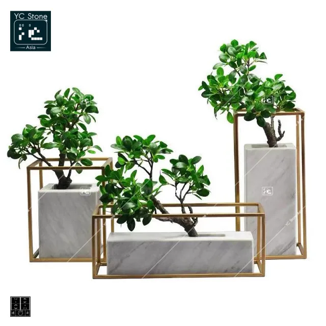 

Flower Pot Indoor White Marble Plants Flowers Pots Plant Customized Printed Decorative Modern Marble, Grey