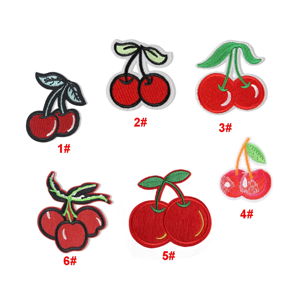 

yiwu wintop good quality red cherry design embroidered iron on fruit patches for kids clothes bags hat