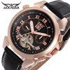 Men's Watch Vogue Automatic Leather Classic Tourbillion Calendar Analog Wristwatch Color Black