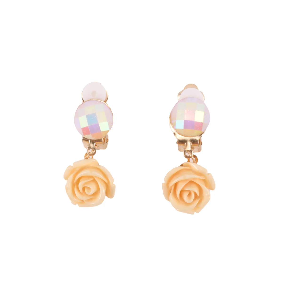 

Fashion Hot Selling Resin Color Rose Children's Ear Clip Princess Flower pearl Ring Jewelry Set For Women, Shown