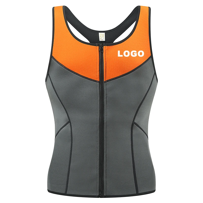 

2021 Tank Top Stitching Colors with Zipper Weight Loss Mens Neoprene Sauna Shaper Sweat Vest, Black/blue/orange