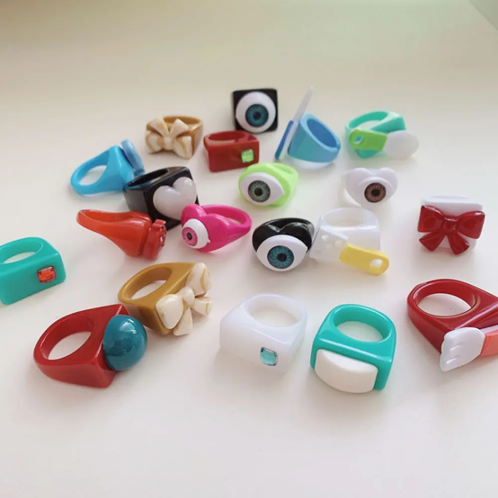

enamel acrylic resin plastic cute eye butterfly knot knife heart charm jewelry ring, Multi