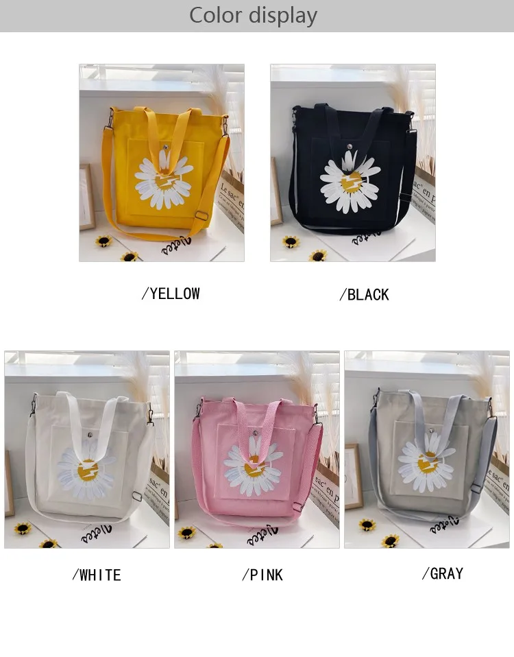Fashion canvas ladies handbag print logo daisy shopping bag