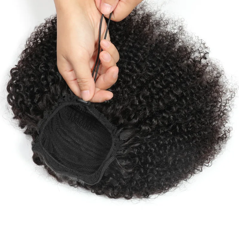 

Beauty Drawstring Afro Kinky Curly Ponytail Human Hair Non-Remy Indian Hair Extensions Pony Tail For African American