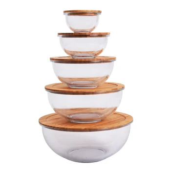 Free Sample High Borosilicate Glass And Wooden Salad Bowl Bamboo Lid ...