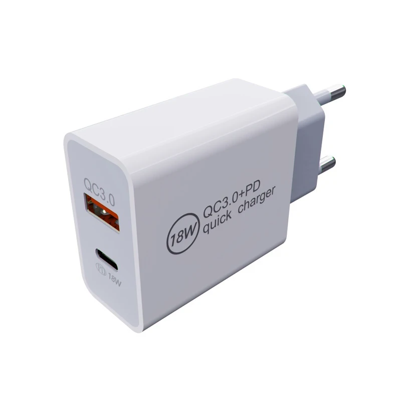 

18W Type C USB PD Charger QC3.0 Fast Wall USB-C PD Charger for iPhone 8 plus X XS MAX 11 pro 12, White