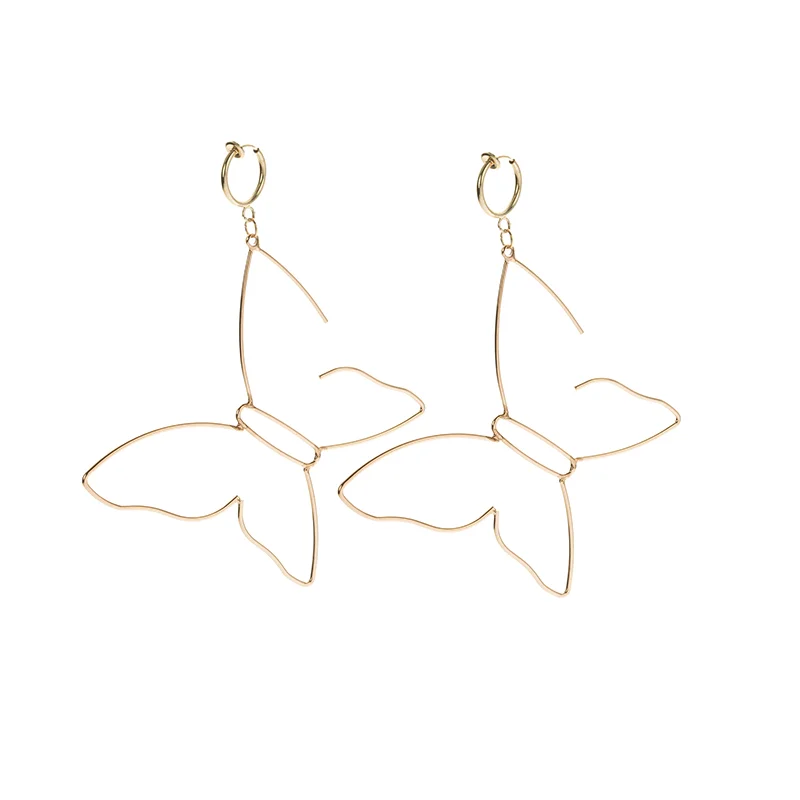

Big butterfly earrings female tide ins earrings no pierced ear clips female exaggerated design sense personalized earrings, Gold color