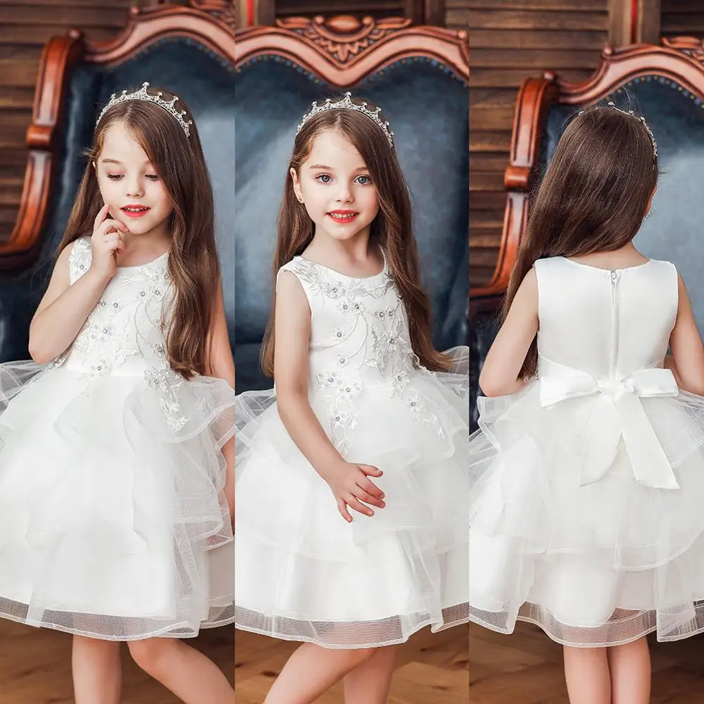 High Quality New Fashion Lace Fabric and Cotton Lining Sleeveless Children Clothes Baby Kids  Party Flower Girl Dresses