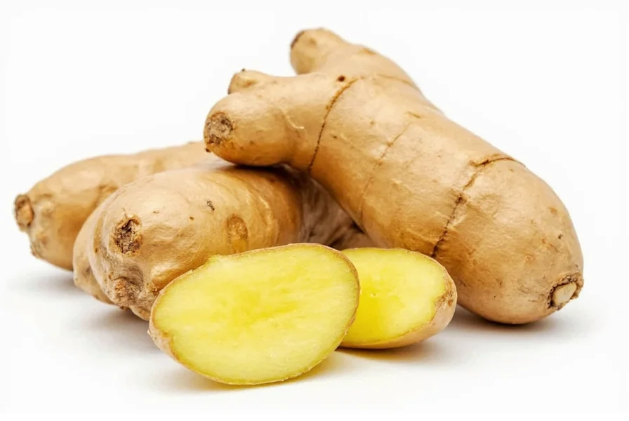 Various forms of ginger products including fresh root, capsules, and tea