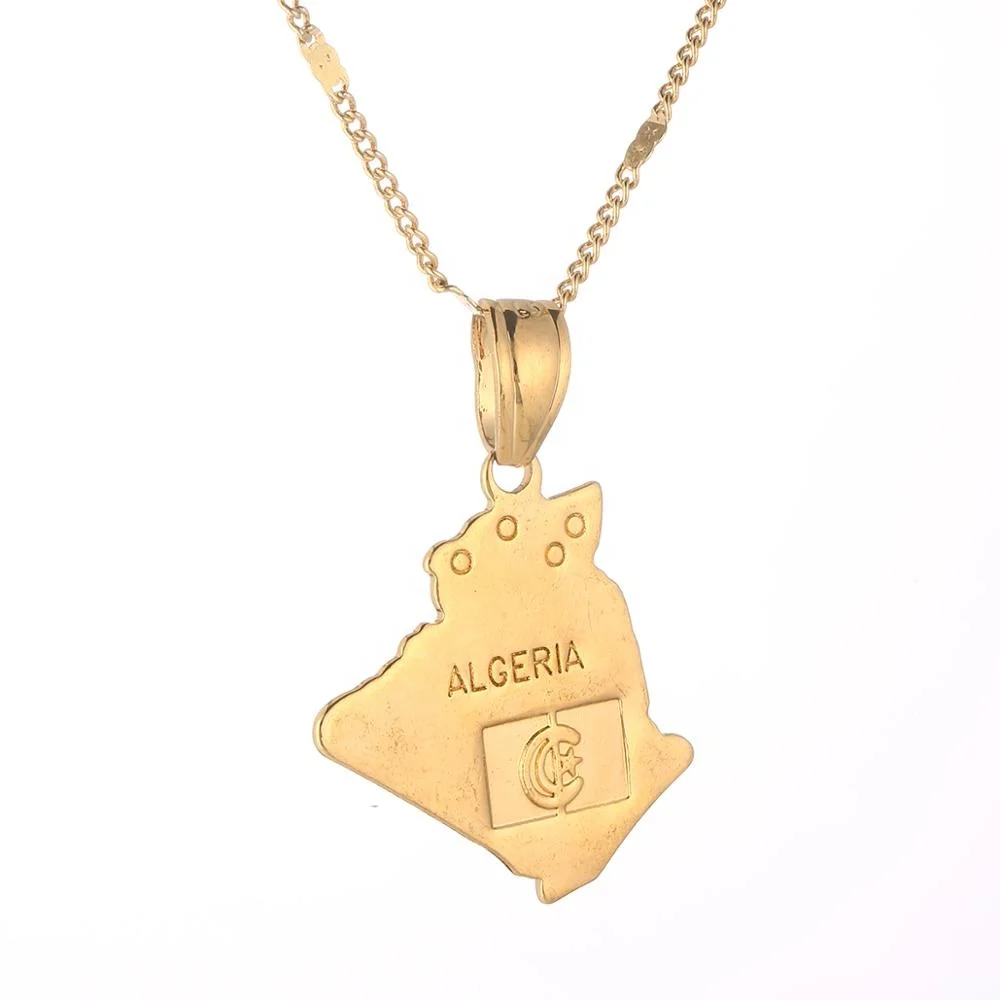 

Algeria Map Pendant Necklace Chain 24K Gold Color Algerians Women Girl Jewelry