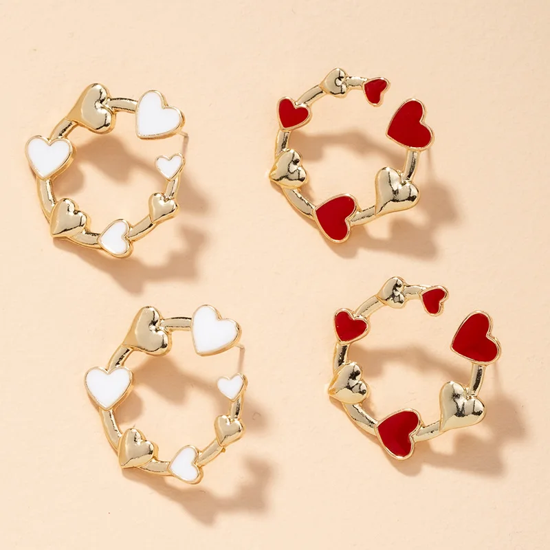 

Trendy Vintage Drip Glaze Cute Girl Earrings Small Circle Sweet Temperament Heart-Shaped Stud Earring Women Jewelry