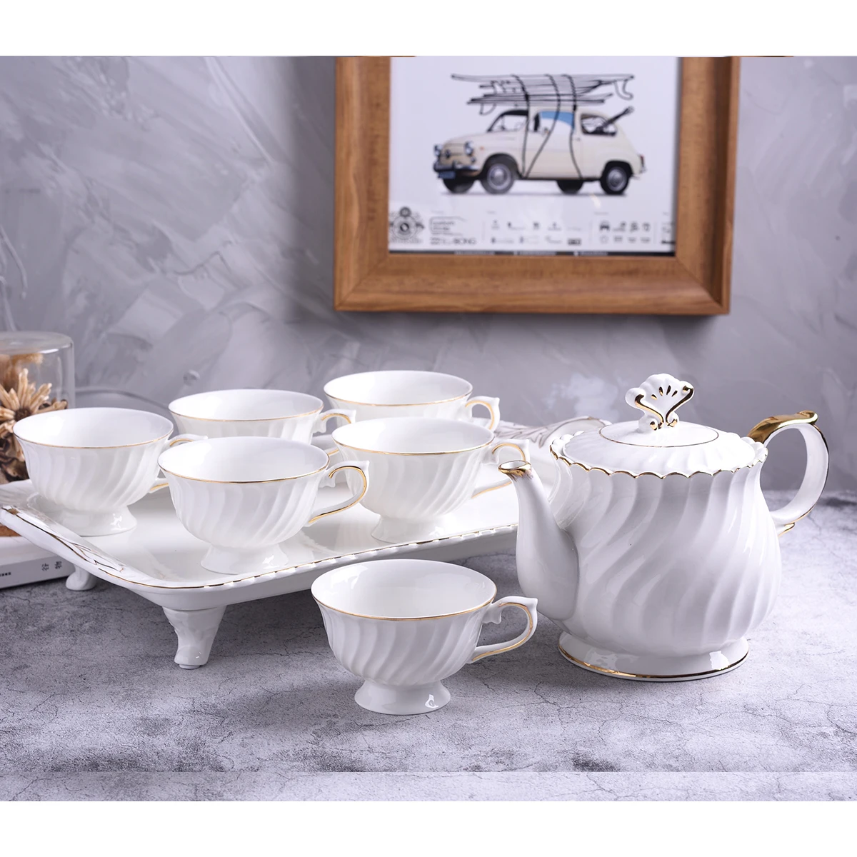 Nordic Minimalist Style Afternoon Tea Cup Sets 8 Pcs Ceramic Coffee Tea