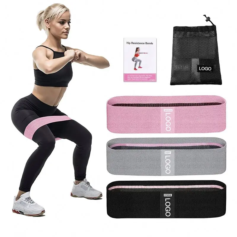 

custom logo color exercise glute band set yoga gym hip fabric resistance loop workout elastic fitness booty bands, Pink or customized color